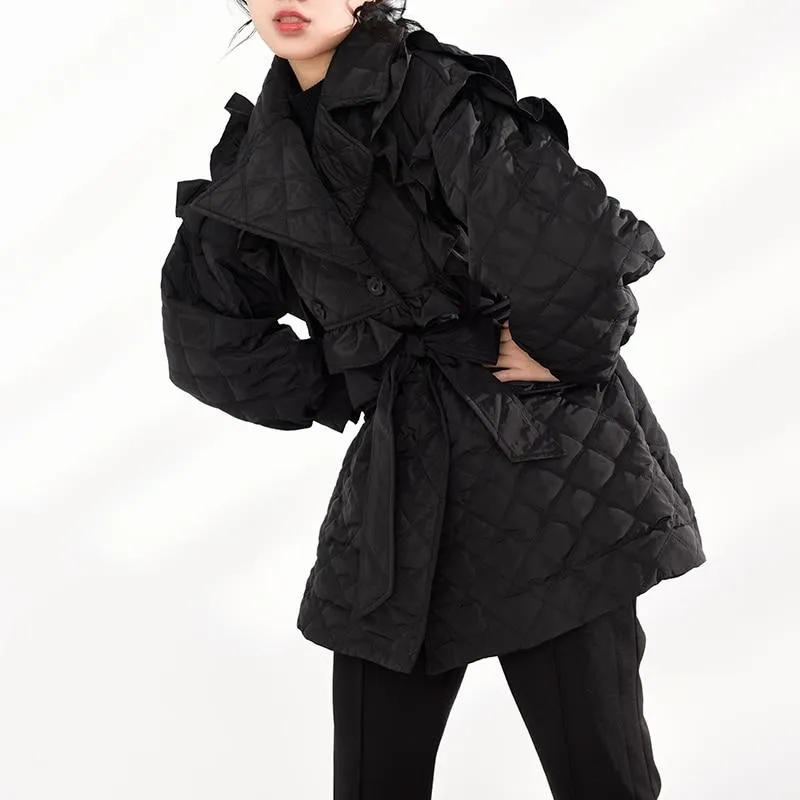 Doryo Long Sleeve Ruffle Bandage Coat