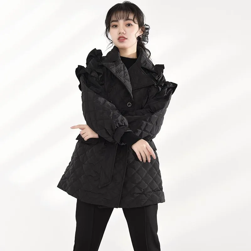 Doryo Long Sleeve Ruffle Bandage Coat