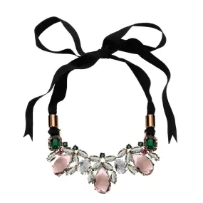 Dynasty Teardrop Crystal Ribbon Necklace, Pink