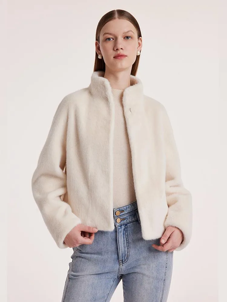 Eco-friendly Fur Stand Collar Short Women Coat