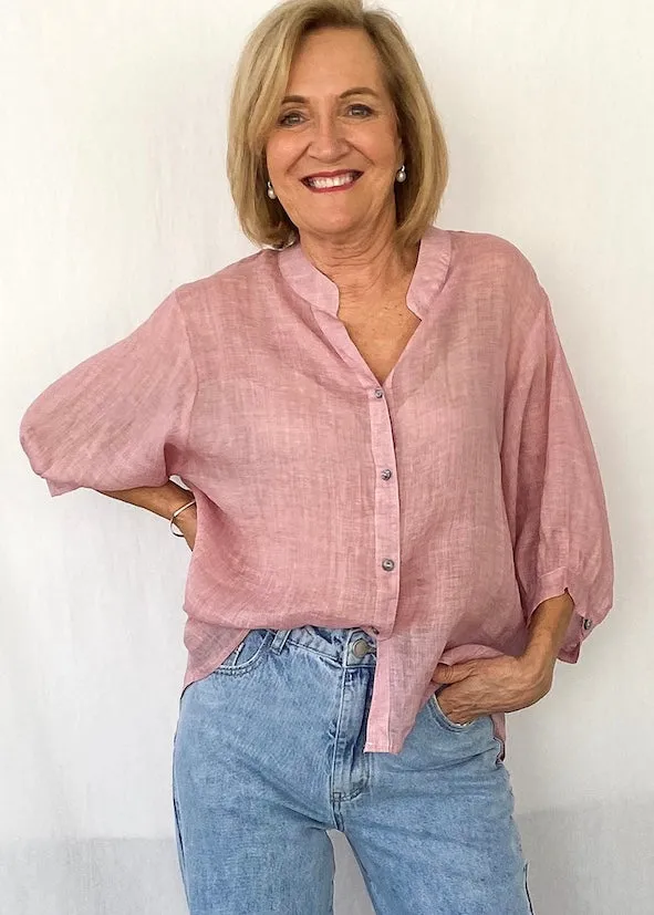 Elena Dusty Pink Linen Blouse