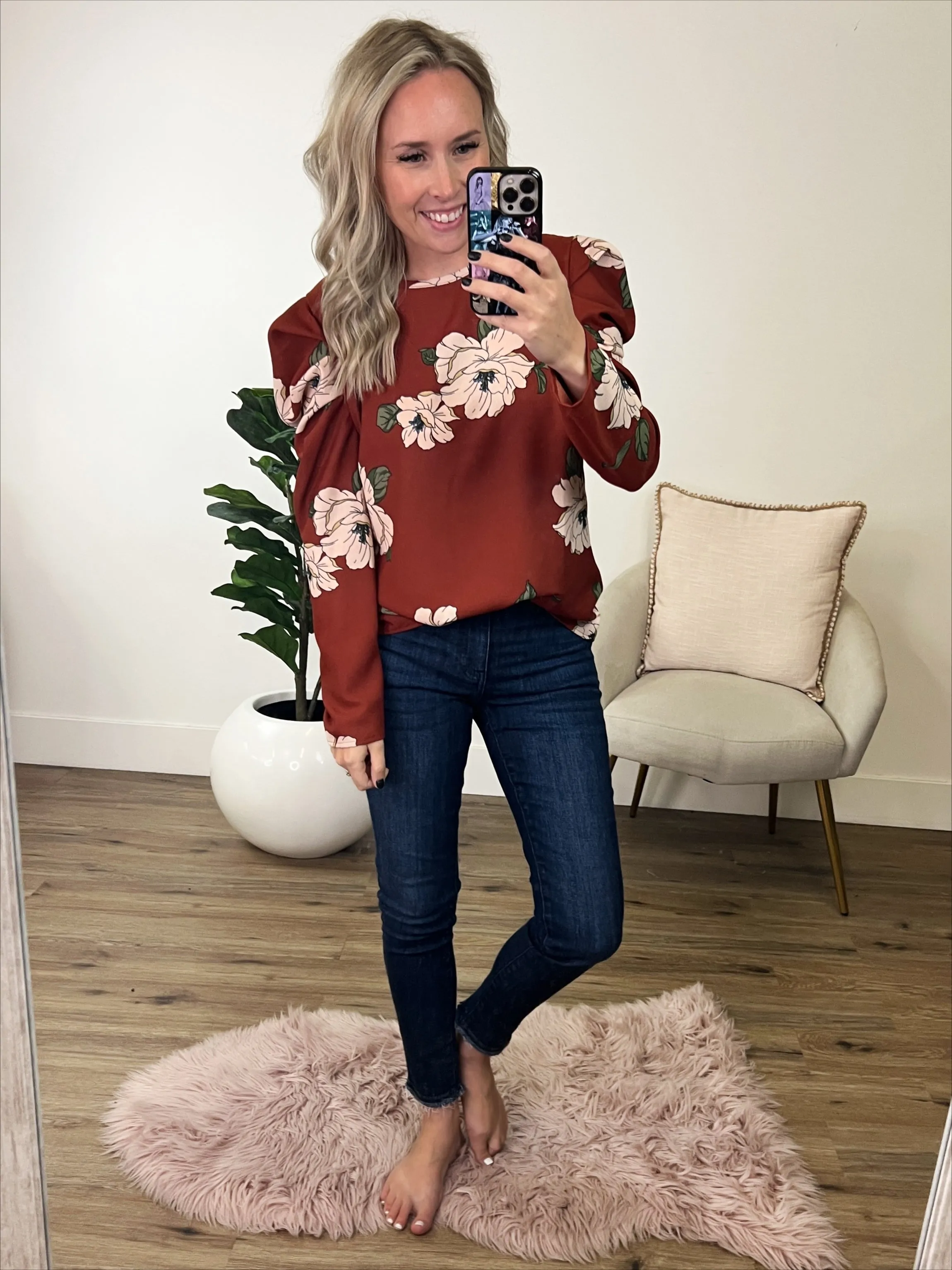 Find A Pulse Floral Puff Sleeve Top - Chestnut