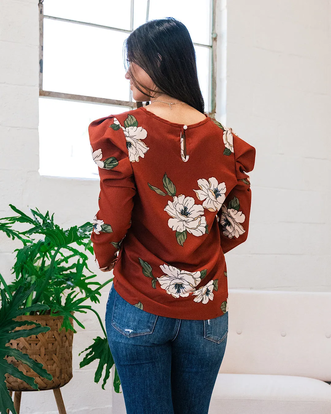 Find A Pulse Floral Puff Sleeve Top - Chestnut