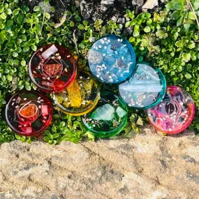 Flat Orgonite Chakra Sets ~ Infused with crystals, metals and love! ~ Great for EMF protection and Gifting