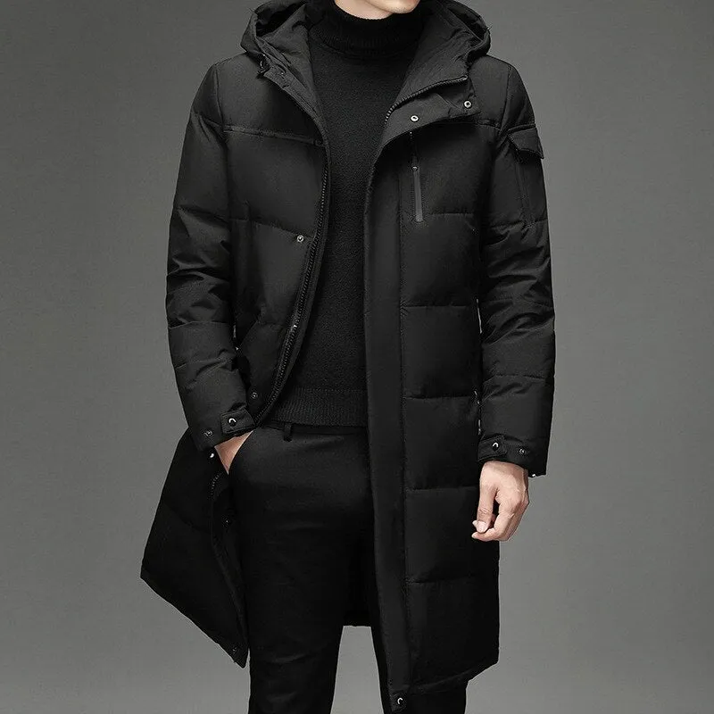 Foesce -Hooded Black Down Jackets New Mid-length Down Jacket Men Clothing  Winter Fashion Warm Down Coat Male Parkas Men Jacket Zm