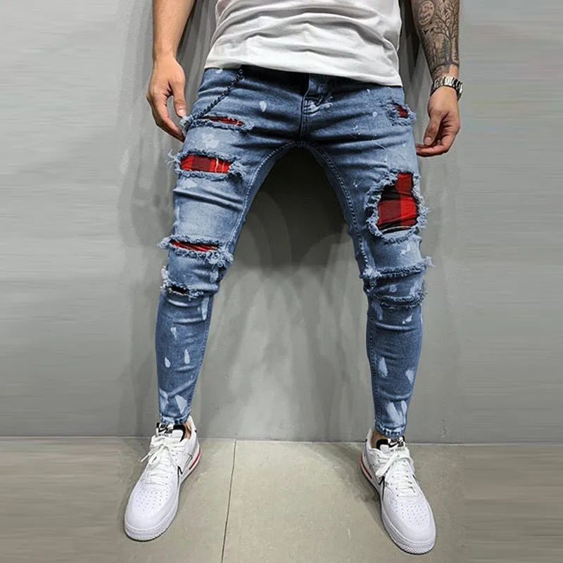 Foesce -Mens Jeans Denim Pocket Pants Summer Autumn Thin Slim Regular Fit Straight Jeans Elasticity Stretchy Male zipper trousers