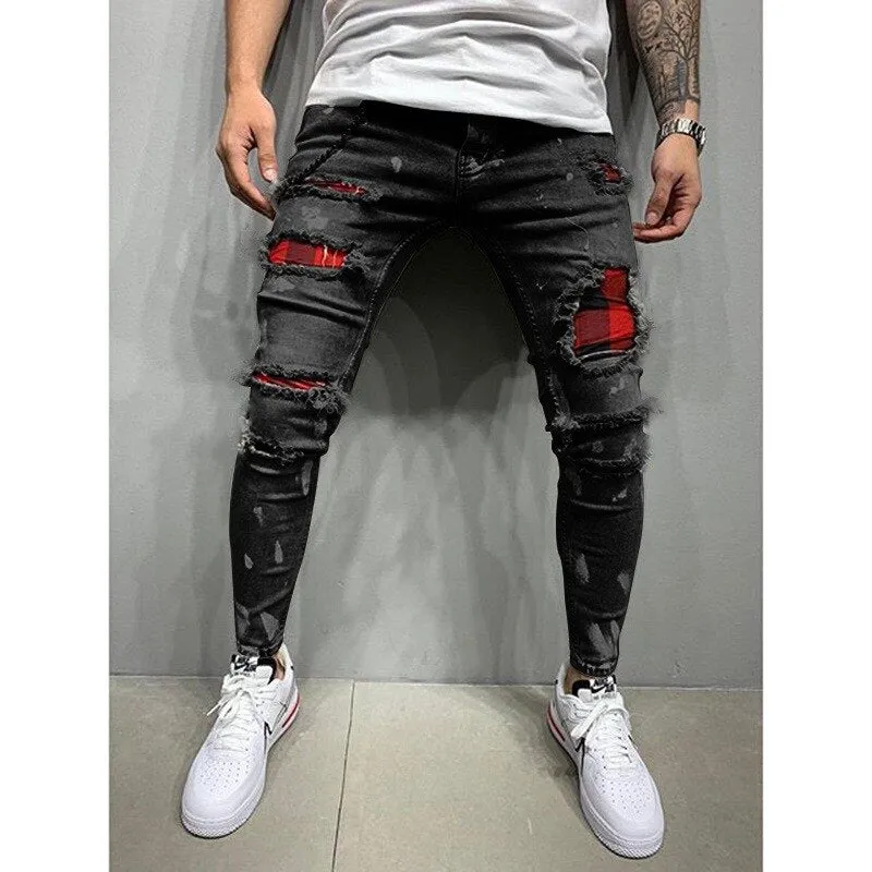 Foesce -Mens Jeans Denim Pocket Pants Summer Autumn Thin Slim Regular Fit Straight Jeans Elasticity Stretchy Male zipper trousers