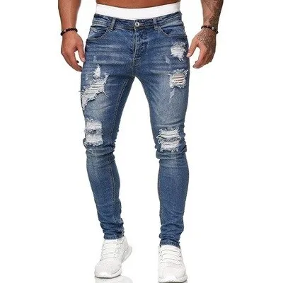 Foesce -Mens Jeans Denim Pocket Pants Summer Autumn Thin Slim Regular Fit Straight Jeans Elasticity Stretchy Male zipper trousers