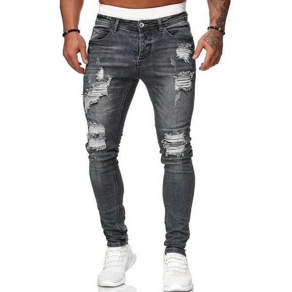 Foesce -Mens Jeans Denim Pocket Pants Summer Autumn Thin Slim Regular Fit Straight Jeans Elasticity Stretchy Male zipper trousers