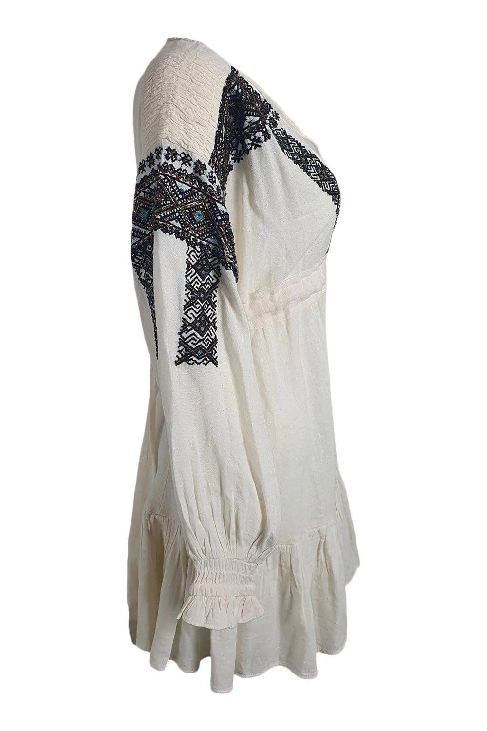 FREE PEOPLE Movement Cotton Blend Ivory Beaded Mini Dress (XS)