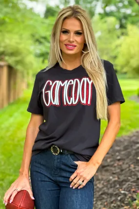 Gameday Vinyl Puffed Letter T-Shirt : Black/White/Red