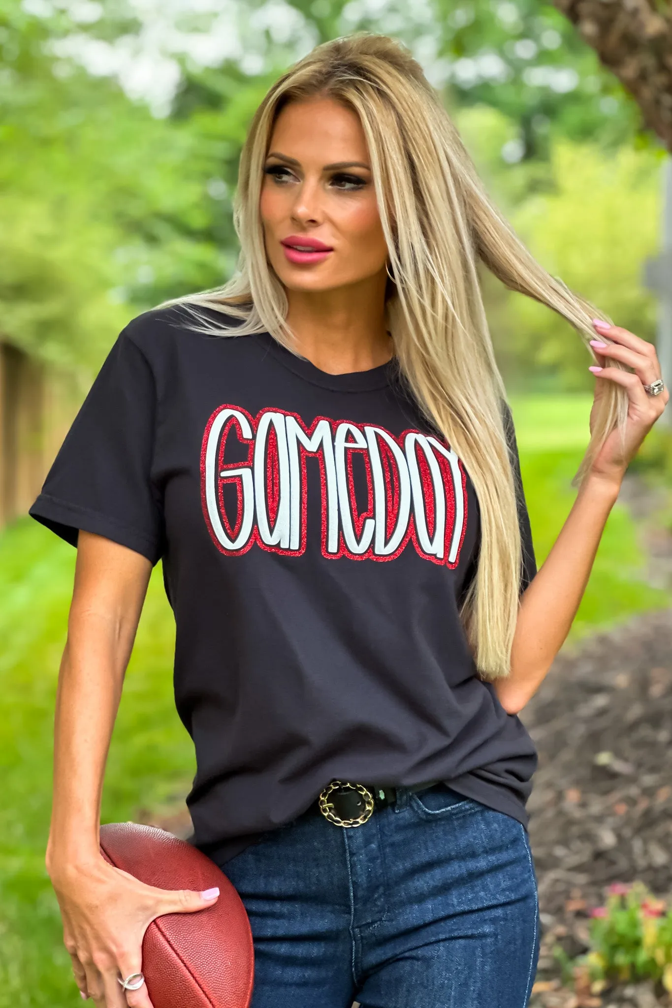 Gameday Vinyl Puffed Letter T-Shirt : Black/White/Red