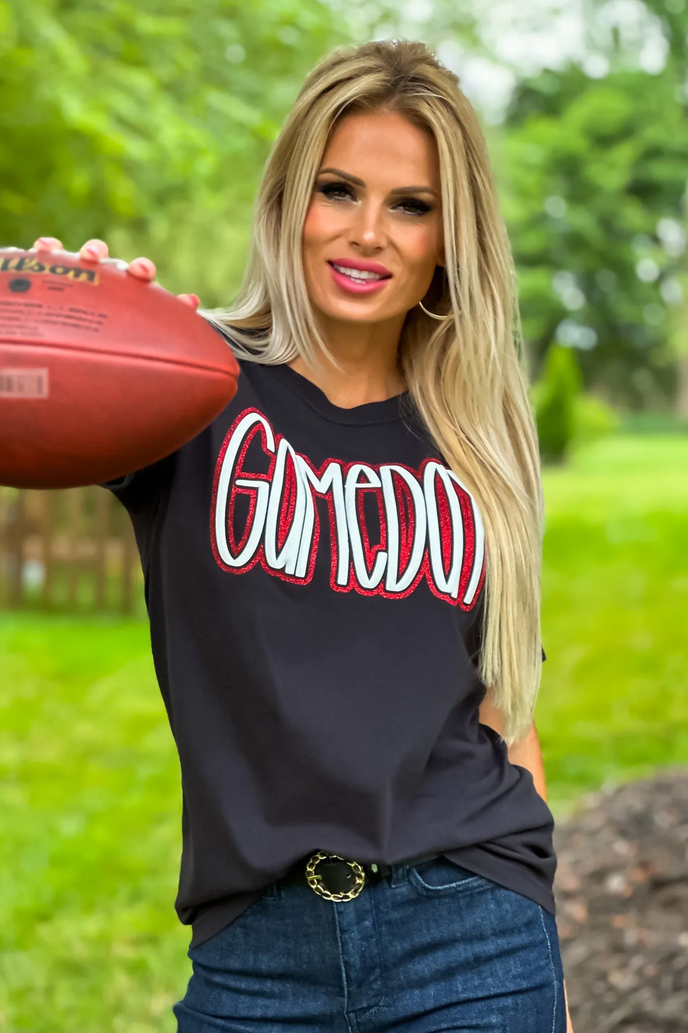 Gameday Vinyl Puffed Letter T-Shirt : Black/White/Red