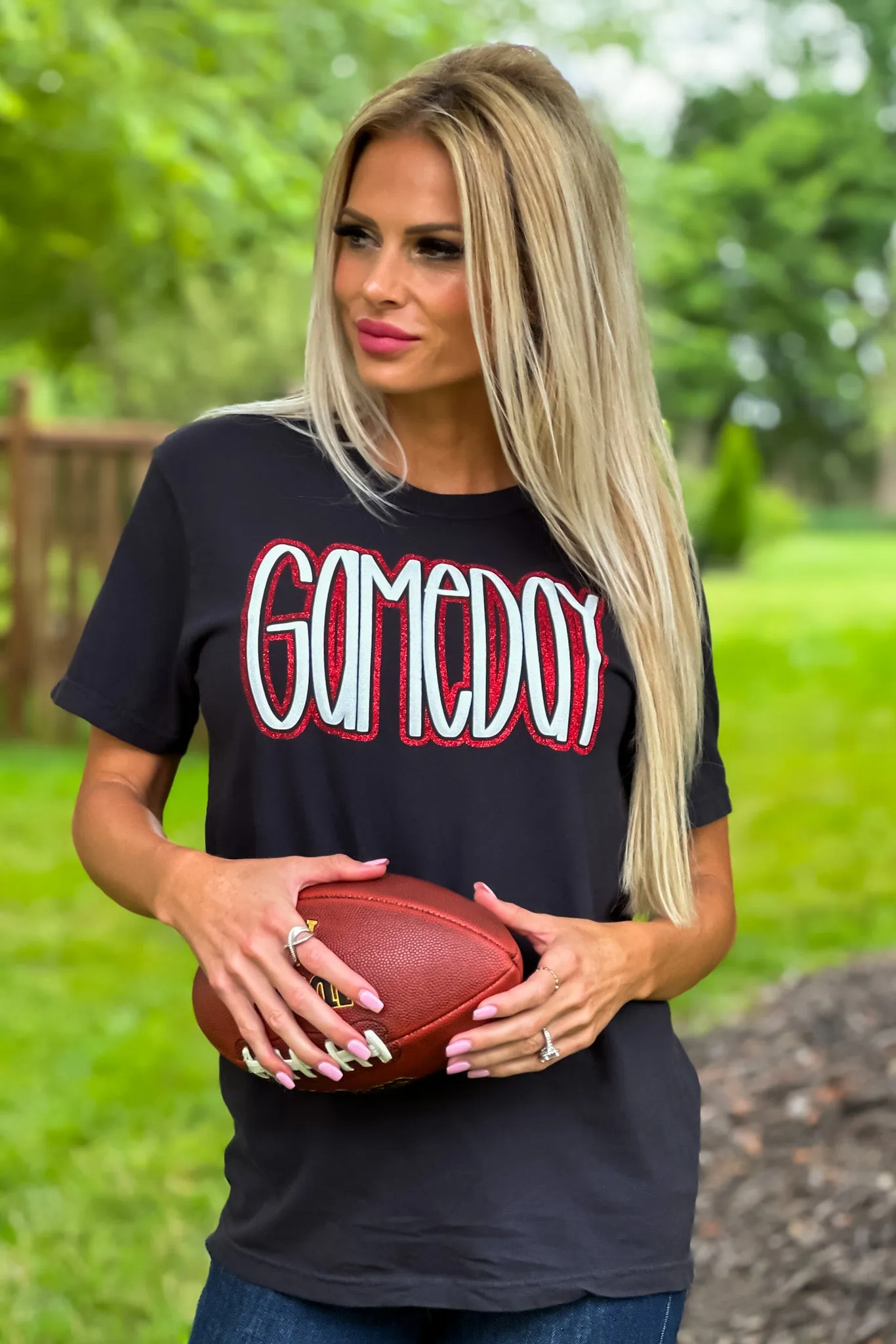 Gameday Vinyl Puffed Letter T-Shirt : Black/White/Red