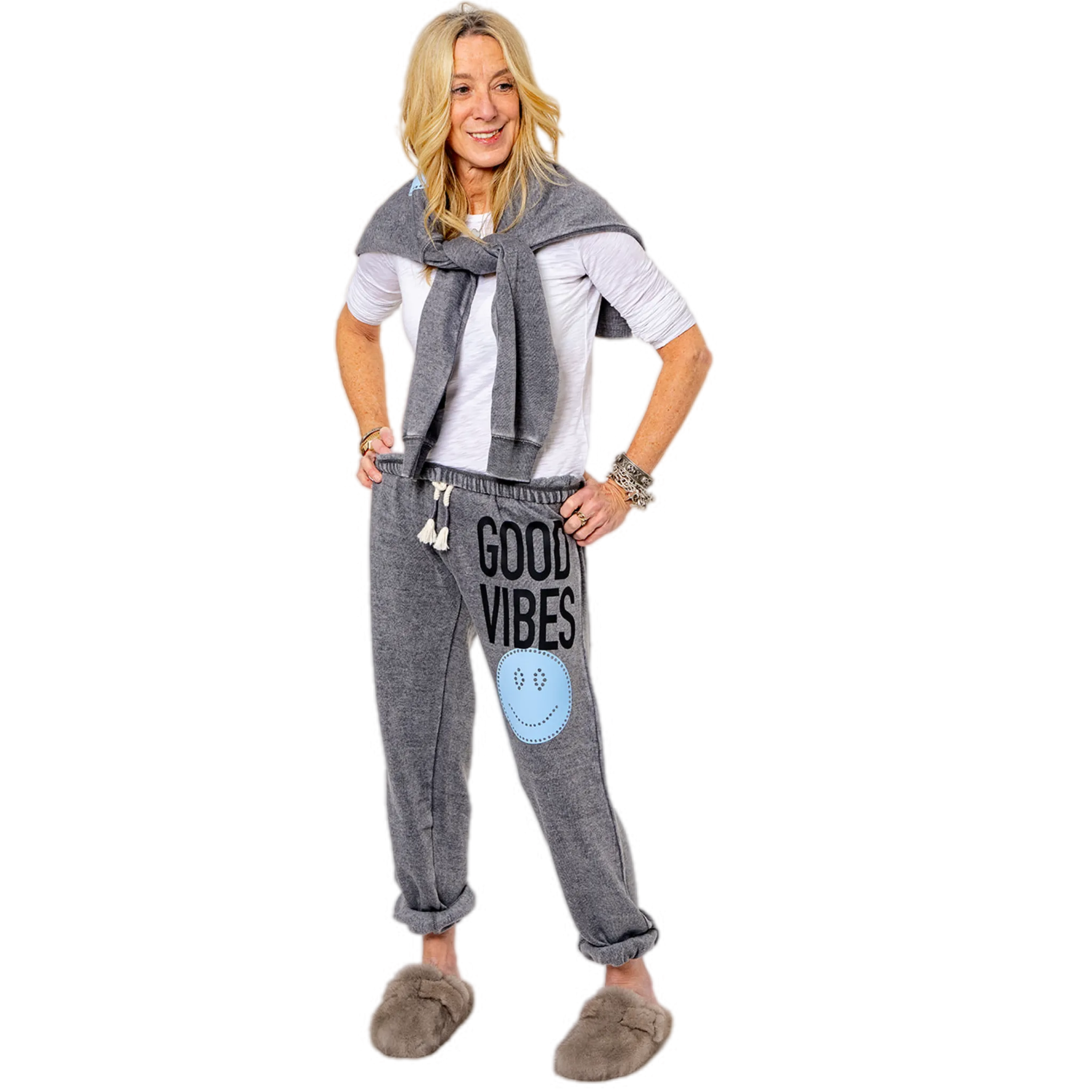 Good Vibes Lt blue Smile Grey Sweatshirt