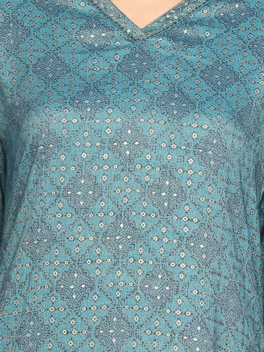 Gracious Blue Geometric Printed Kurta With Trouser