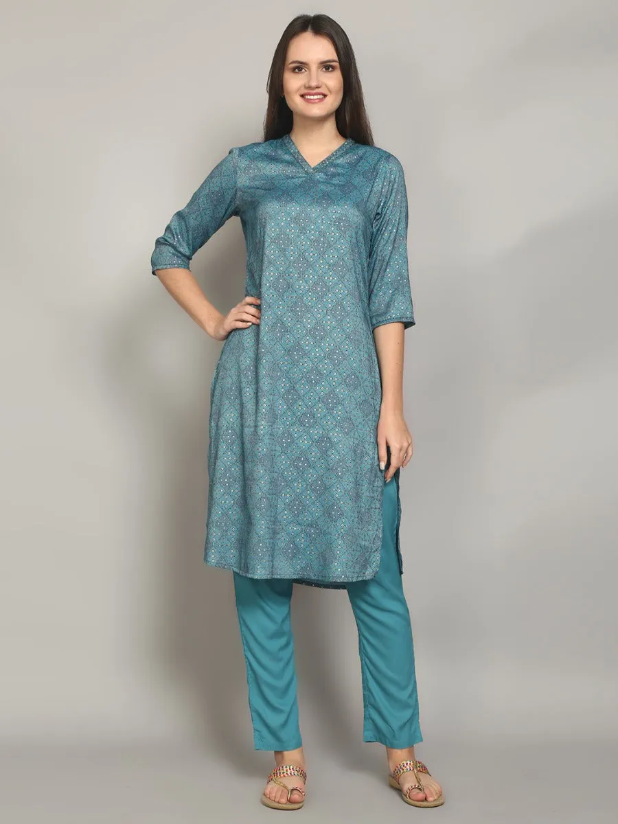 Gracious Blue Geometric Printed Kurta With Trouser