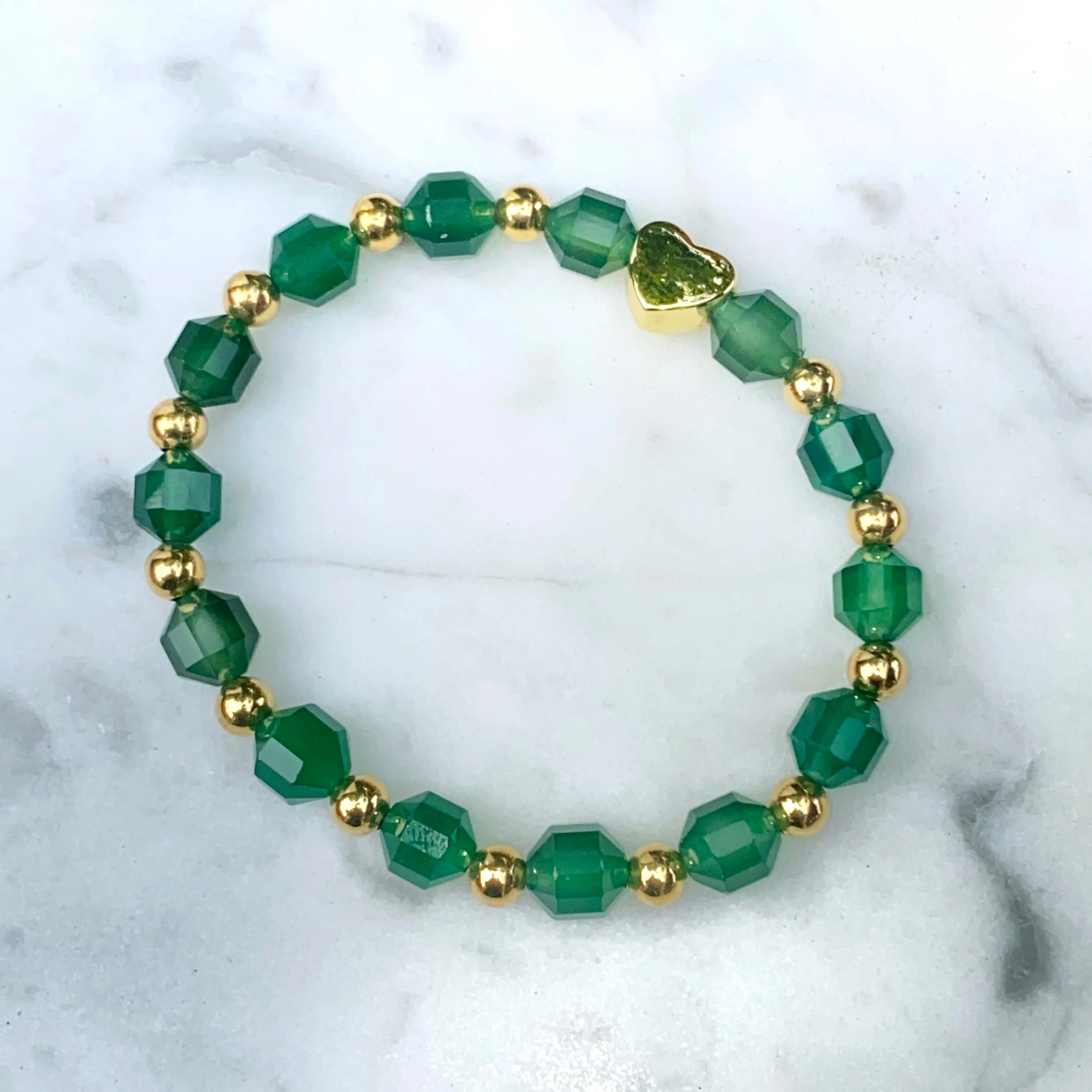 Green Agate and Gold Heart Bracelet