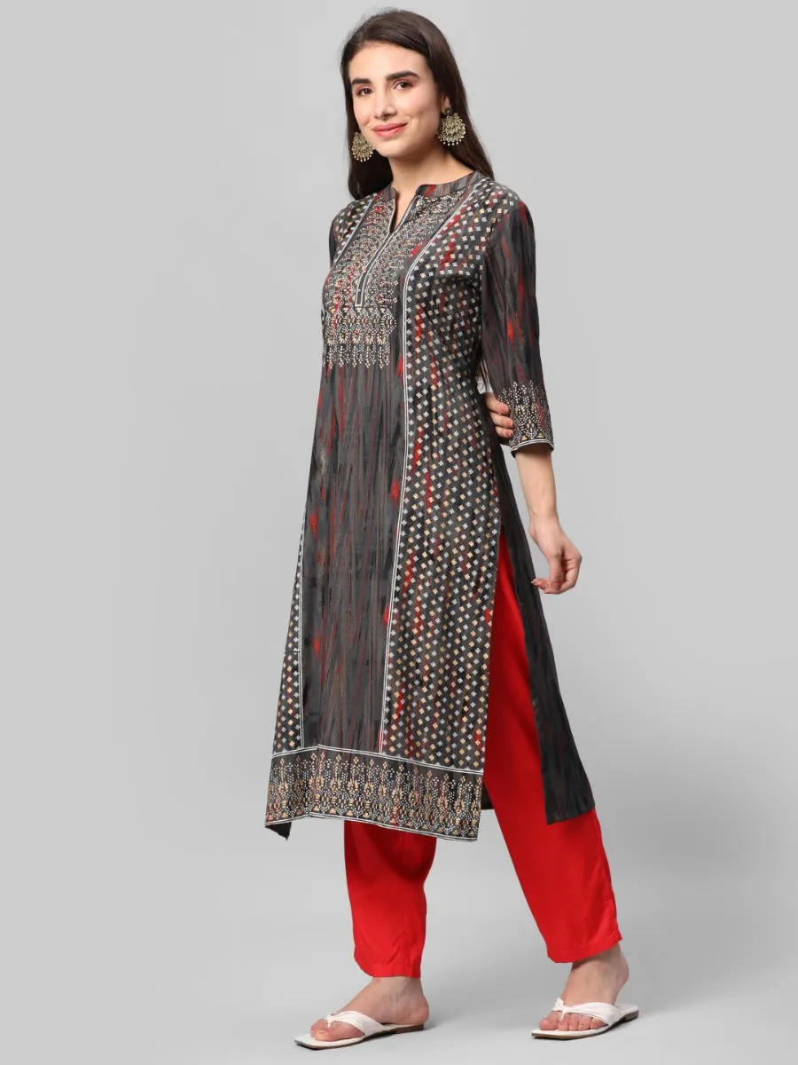 Grey Abstract Printed Kurta