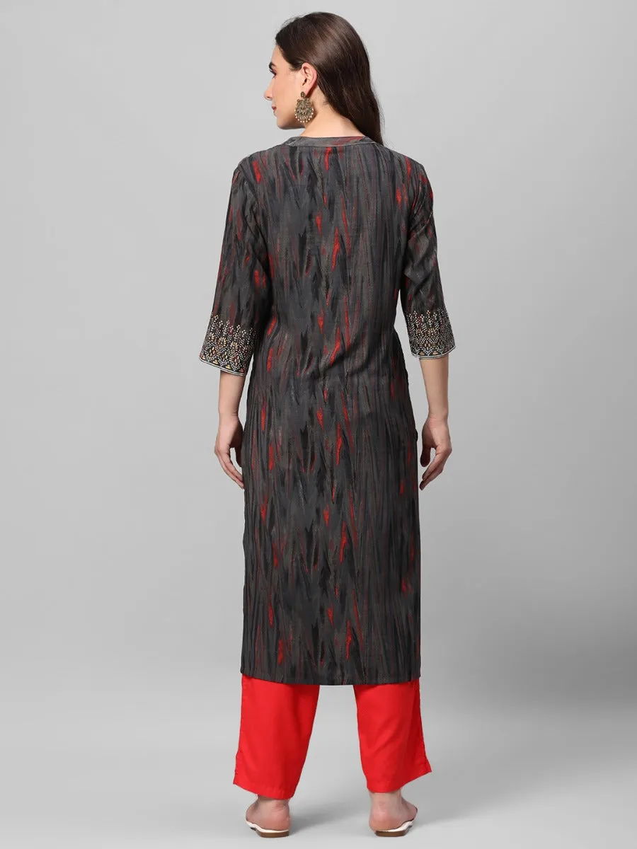 Grey Abstract Printed Kurta