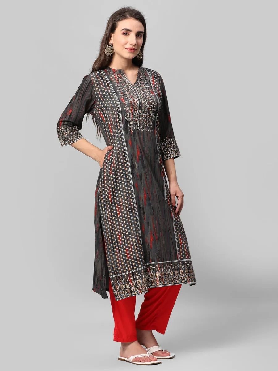 Grey Abstract Printed Kurta