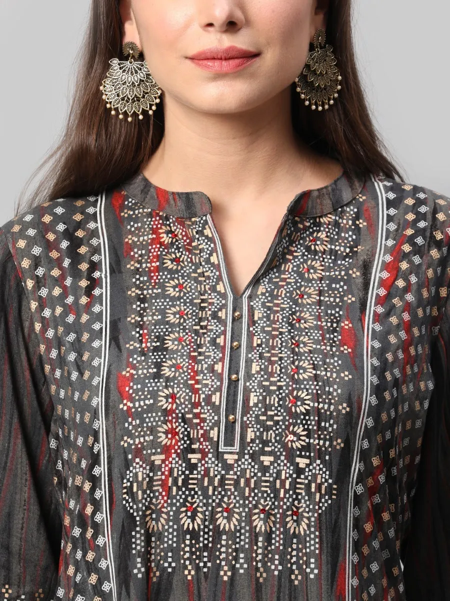 Grey Abstract Printed Kurta