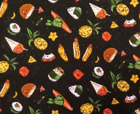 Hawaiian Food Festival Fabric| Coconut, Musubi, Katsu, Laulau - Black BLK-0024C