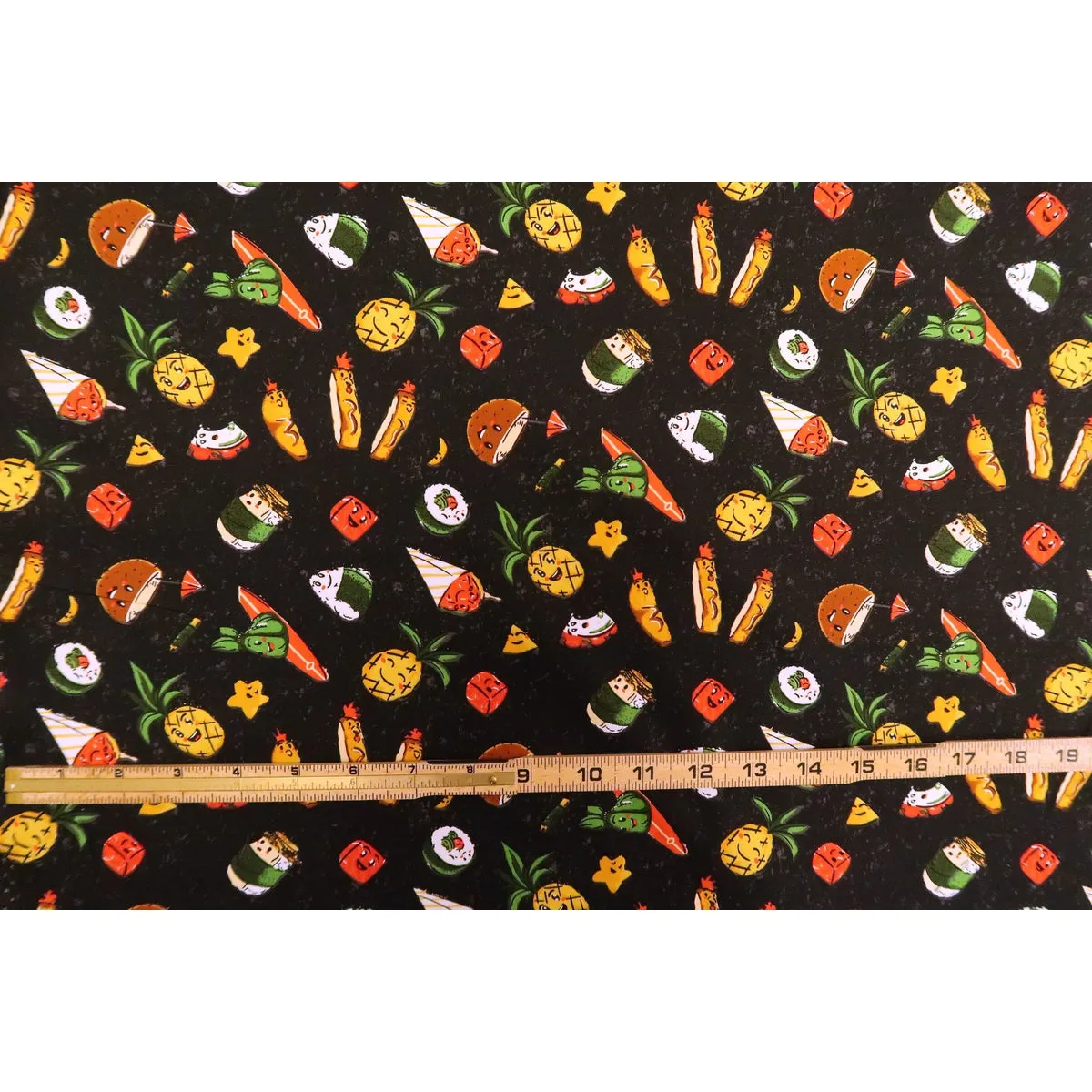 Hawaiian Food Festival Fabric| Coconut, Musubi, Katsu, Laulau - Black BLK-0024C