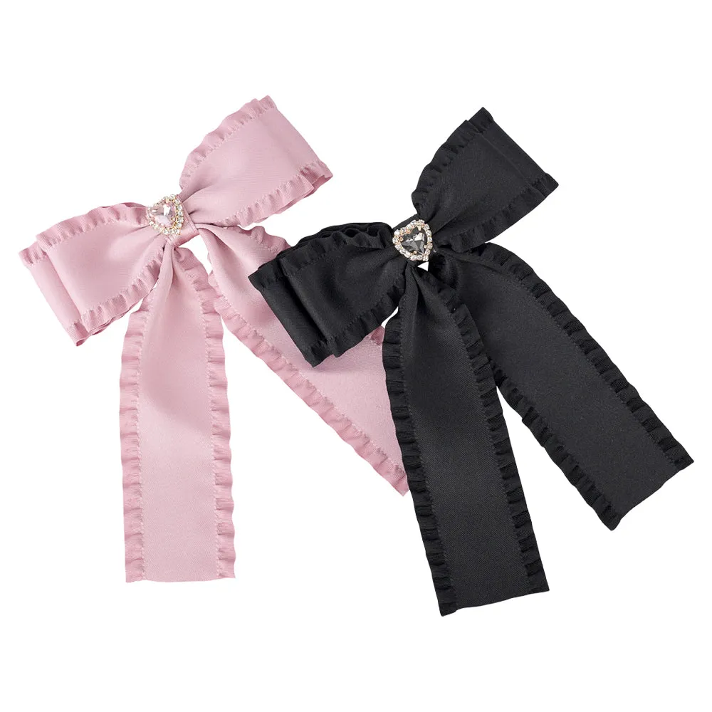 HEART CRYSTAL SATIN BOW