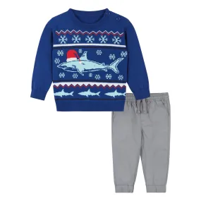 Infant Blue Shark Holiday Sweater Set | Navy