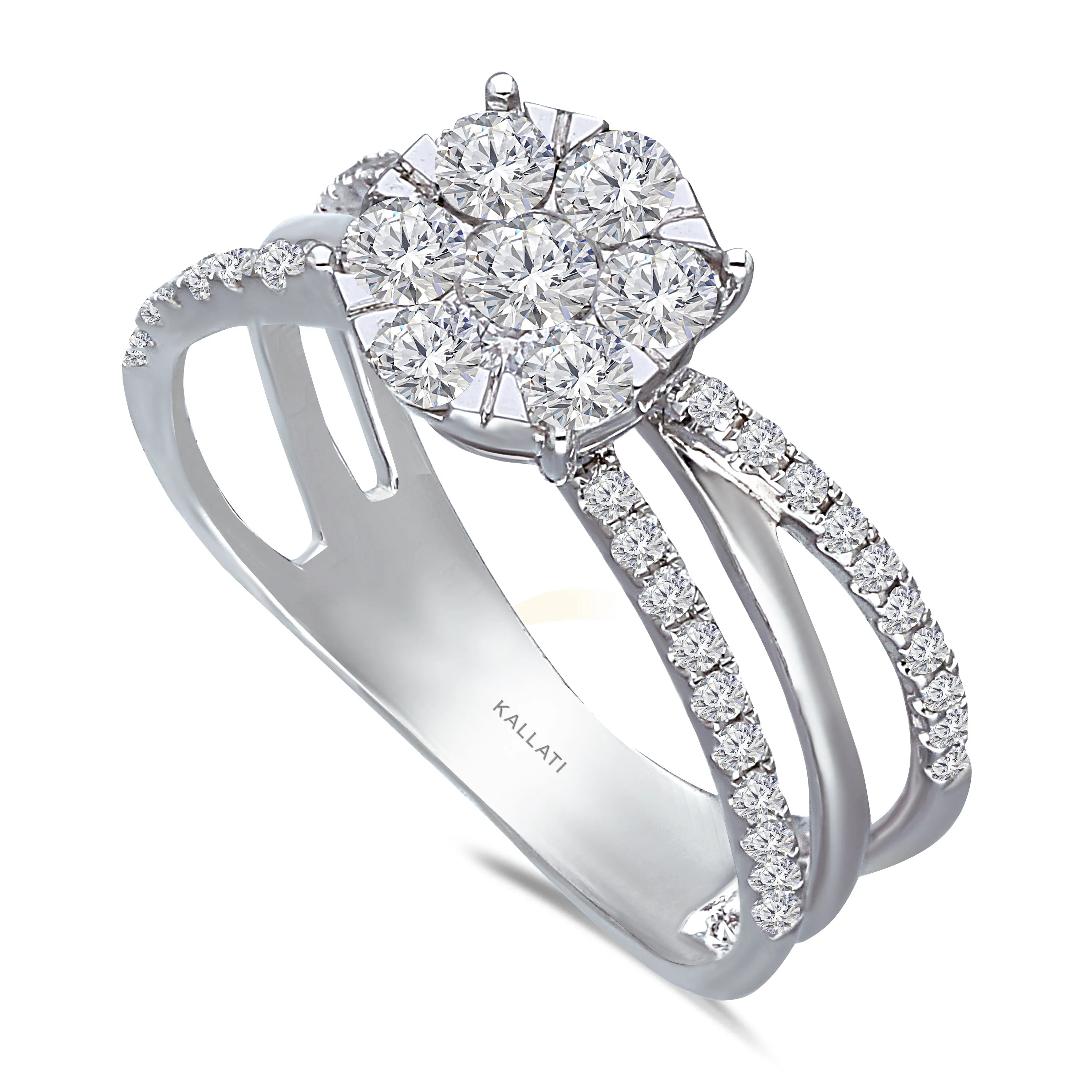 Kallati Eternal Round  Cluster Diamond Engagement Ring in 14K White Gold