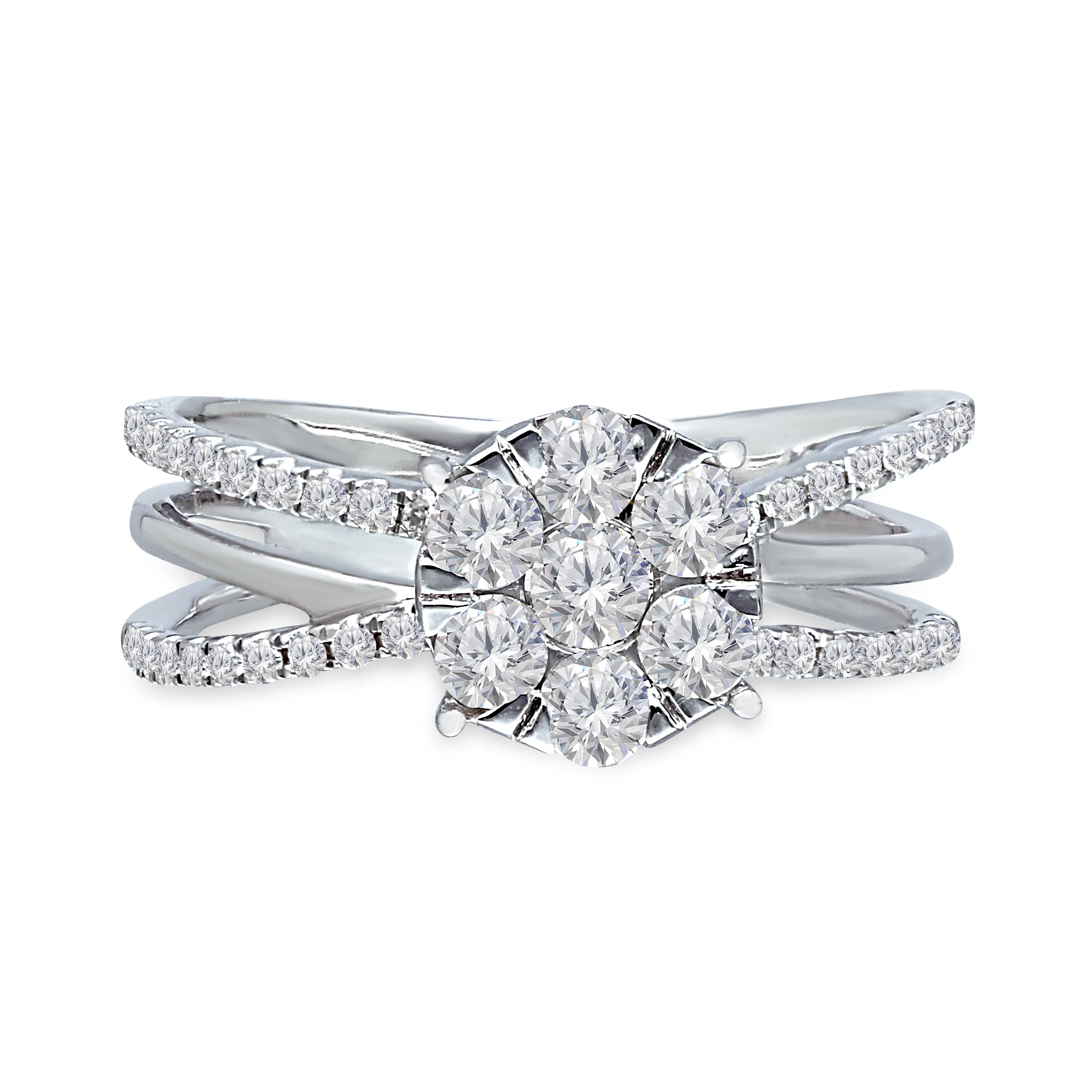 Kallati Eternal Round  Cluster Diamond Engagement Ring in 14K White Gold