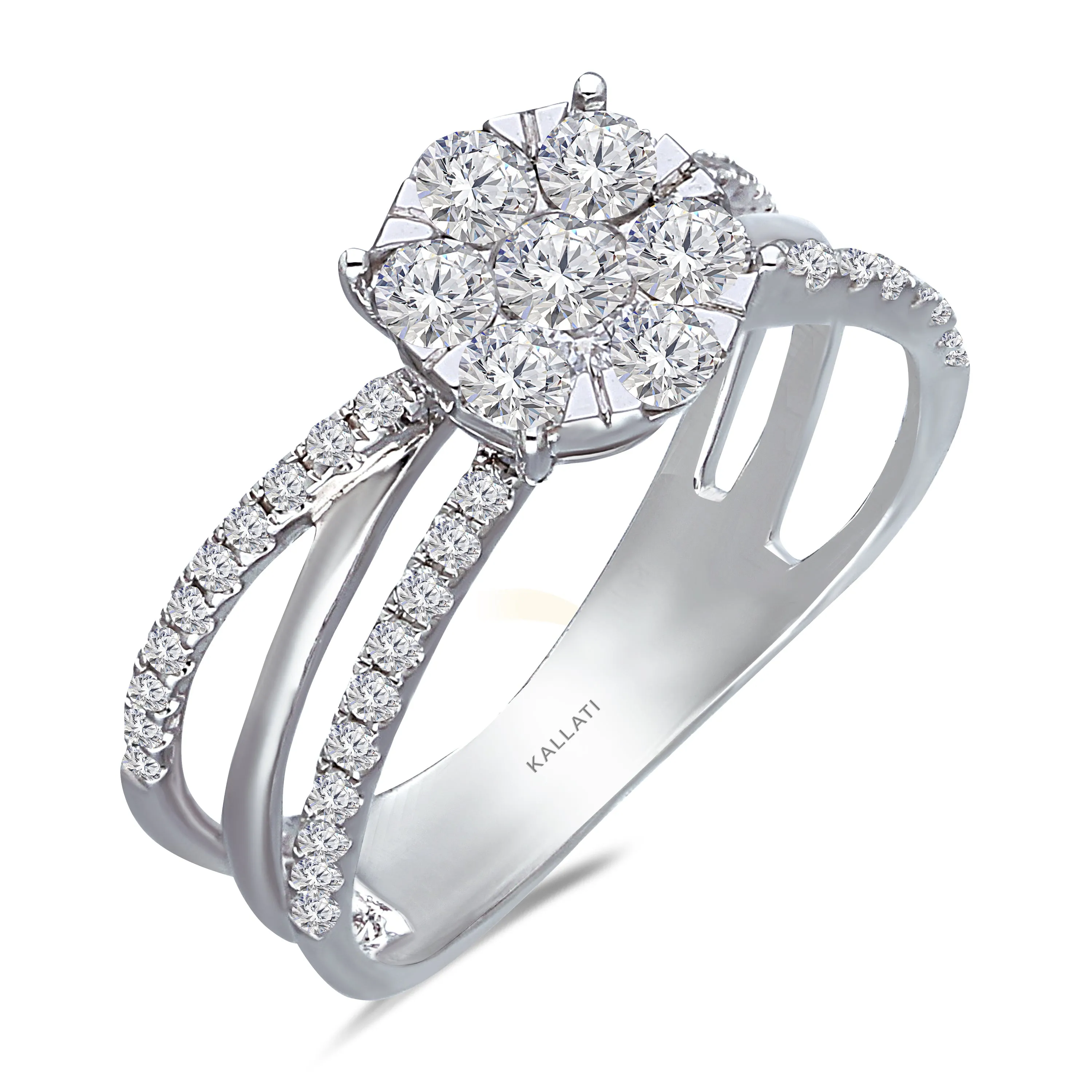 Kallati Eternal Round  Cluster Diamond Engagement Ring in 14K White Gold