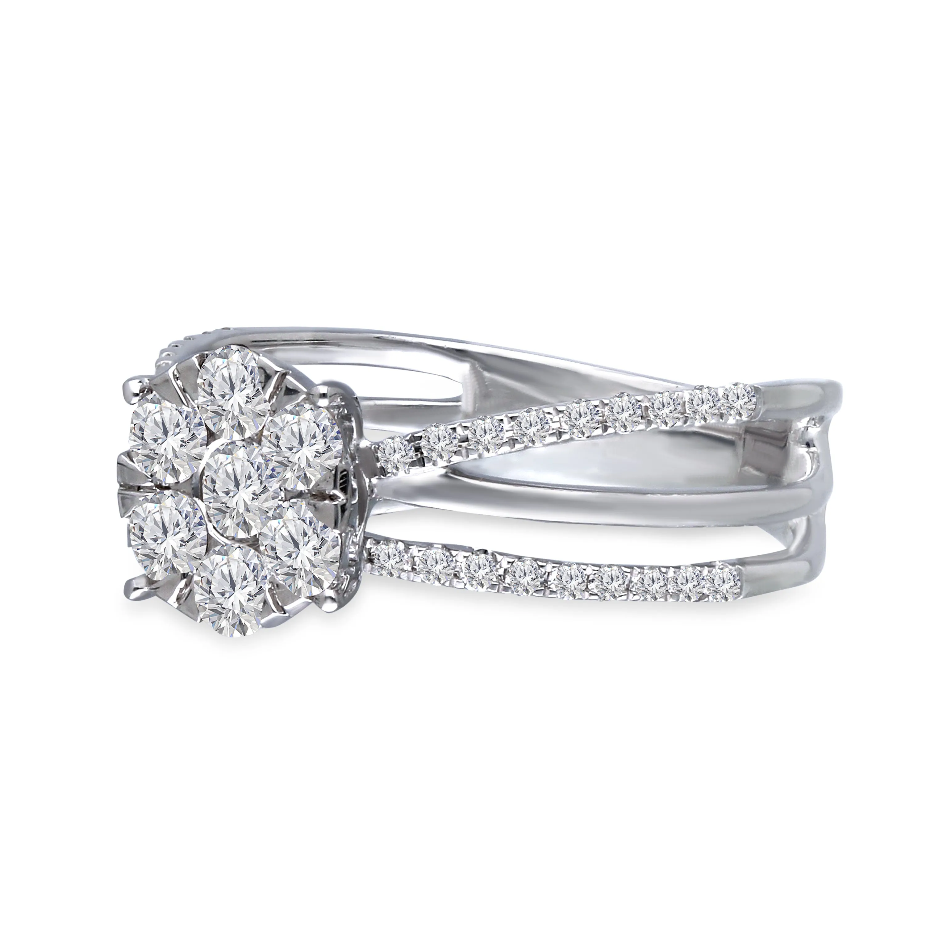 Kallati Eternal Round  Cluster Diamond Engagement Ring in 14K White Gold