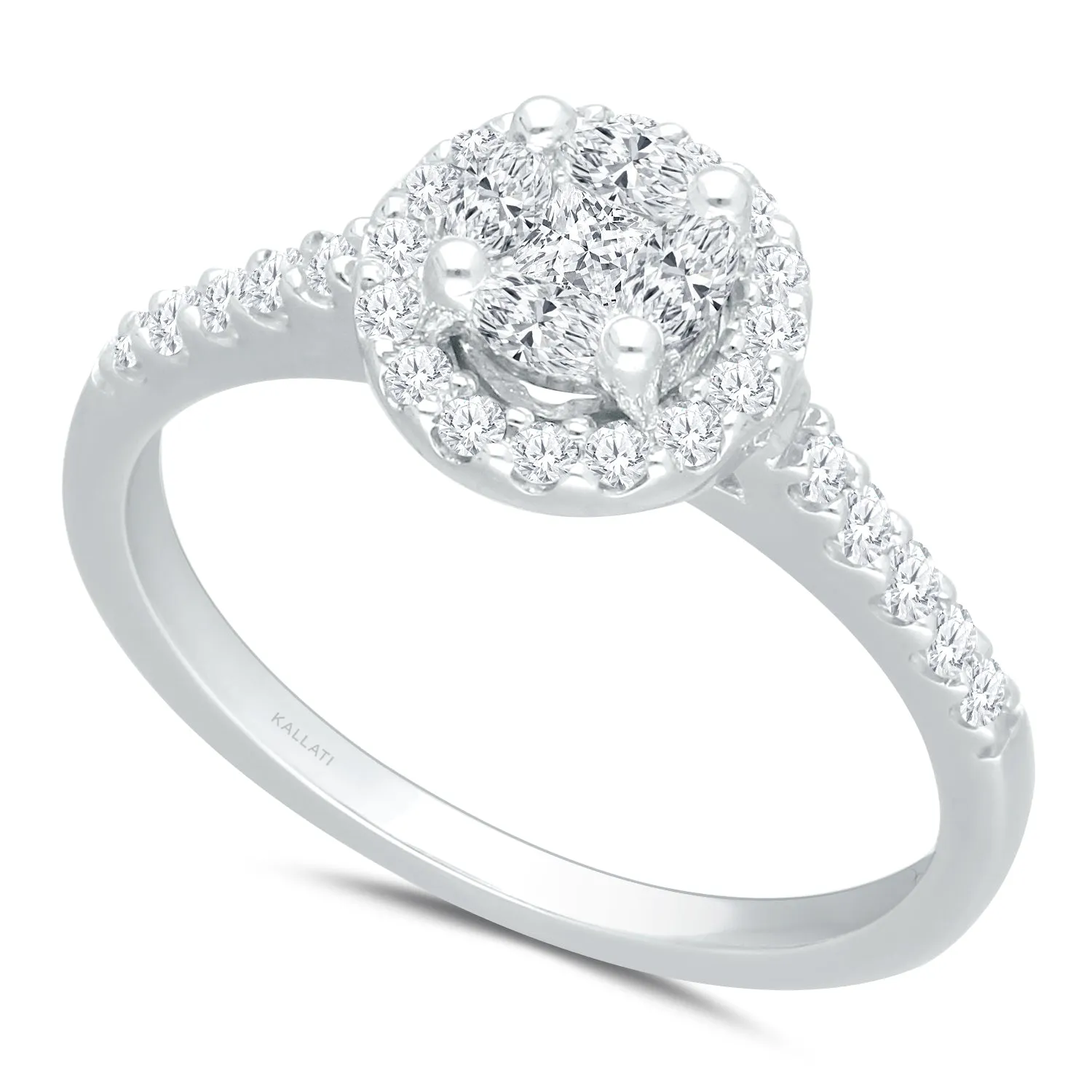 Kallati Eternal Round Halo  Diamond Engagement Ring in 14K White  Gold