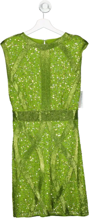 Karen Millen Green Crystal Embellished Strong Shoulder Mini Dress UK 10