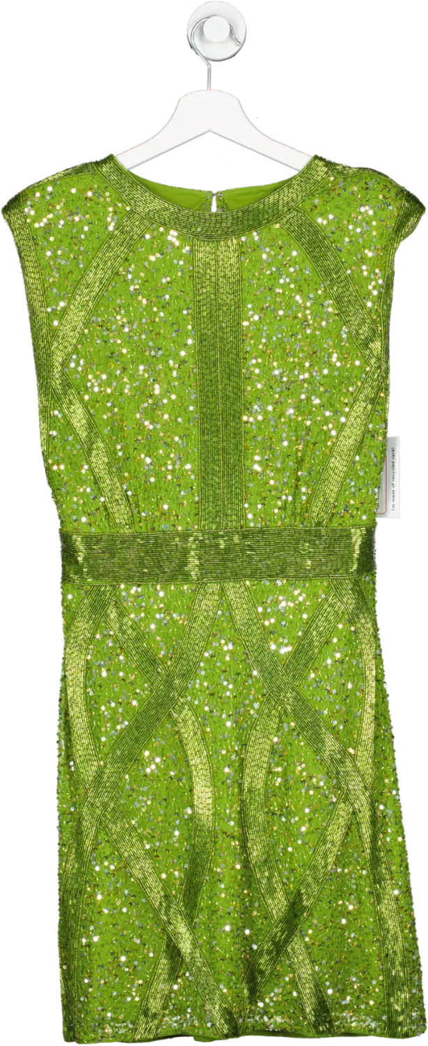 Karen Millen Green Crystal Embellished Strong Shoulder Mini Dress UK 10