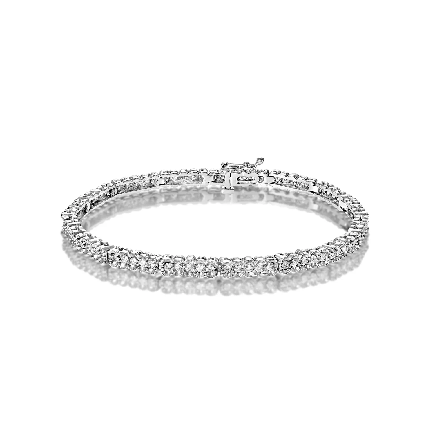 Kensley 2 Carat Round Brilliant Single Row Half Bezel Diamond Tennis Bracelet in 14k White Gold by Mike Nekta