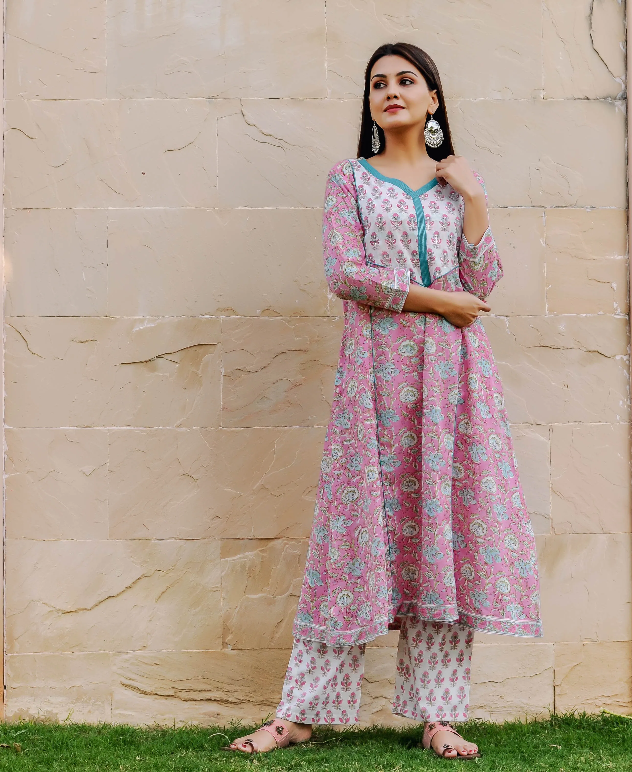 Lavender Pink Hand Block Printed Straight Kurta