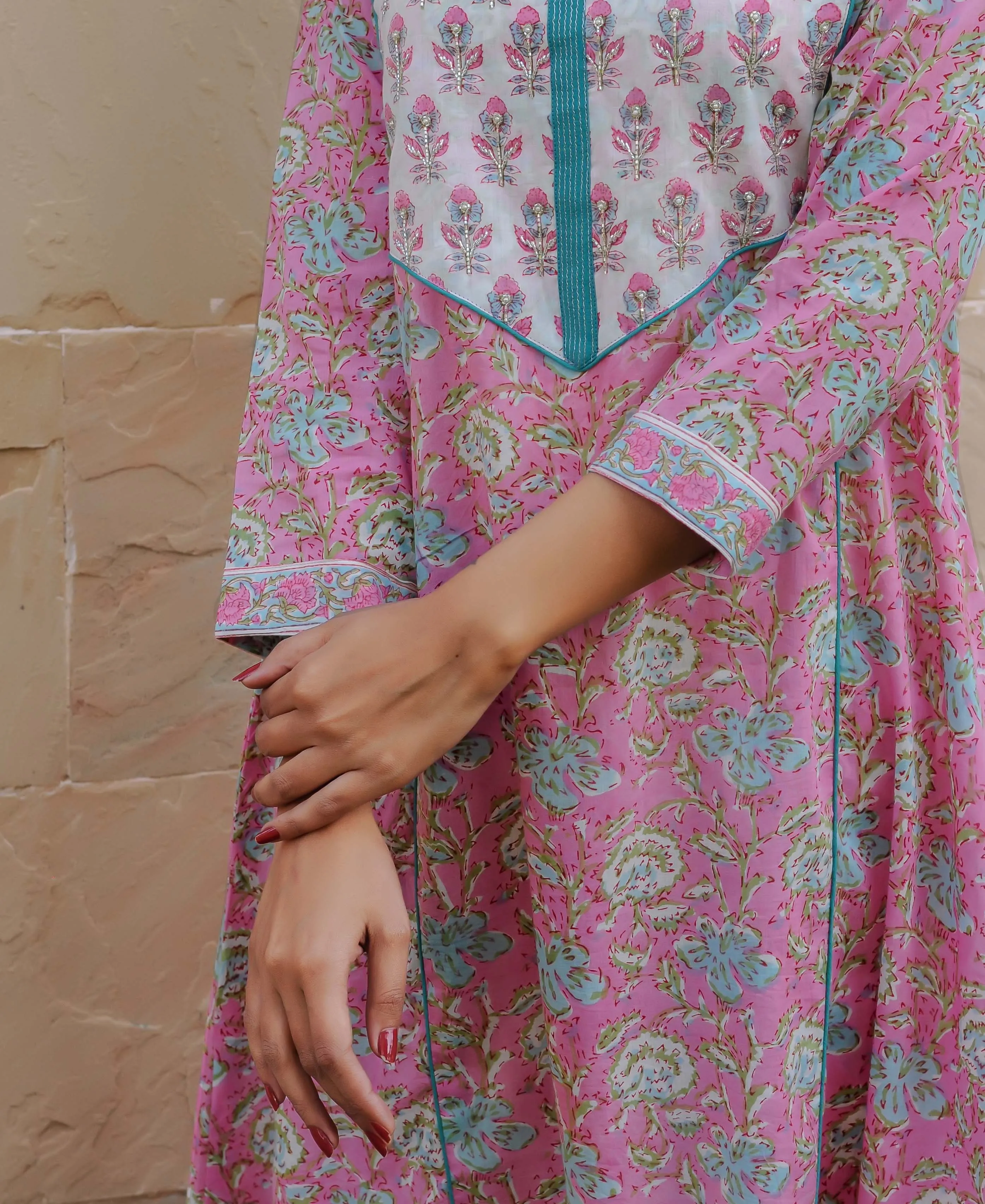 Lavender Pink Hand Block Printed Straight Kurta