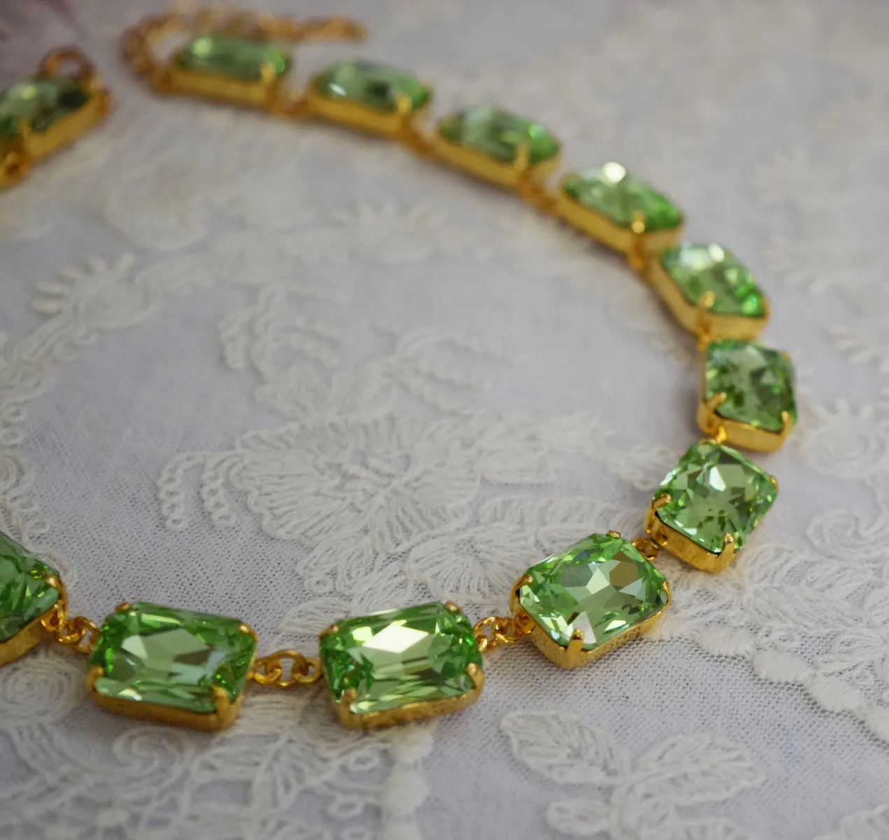 Light Green Aurora Crystal Collet Necklace - Large Octagon