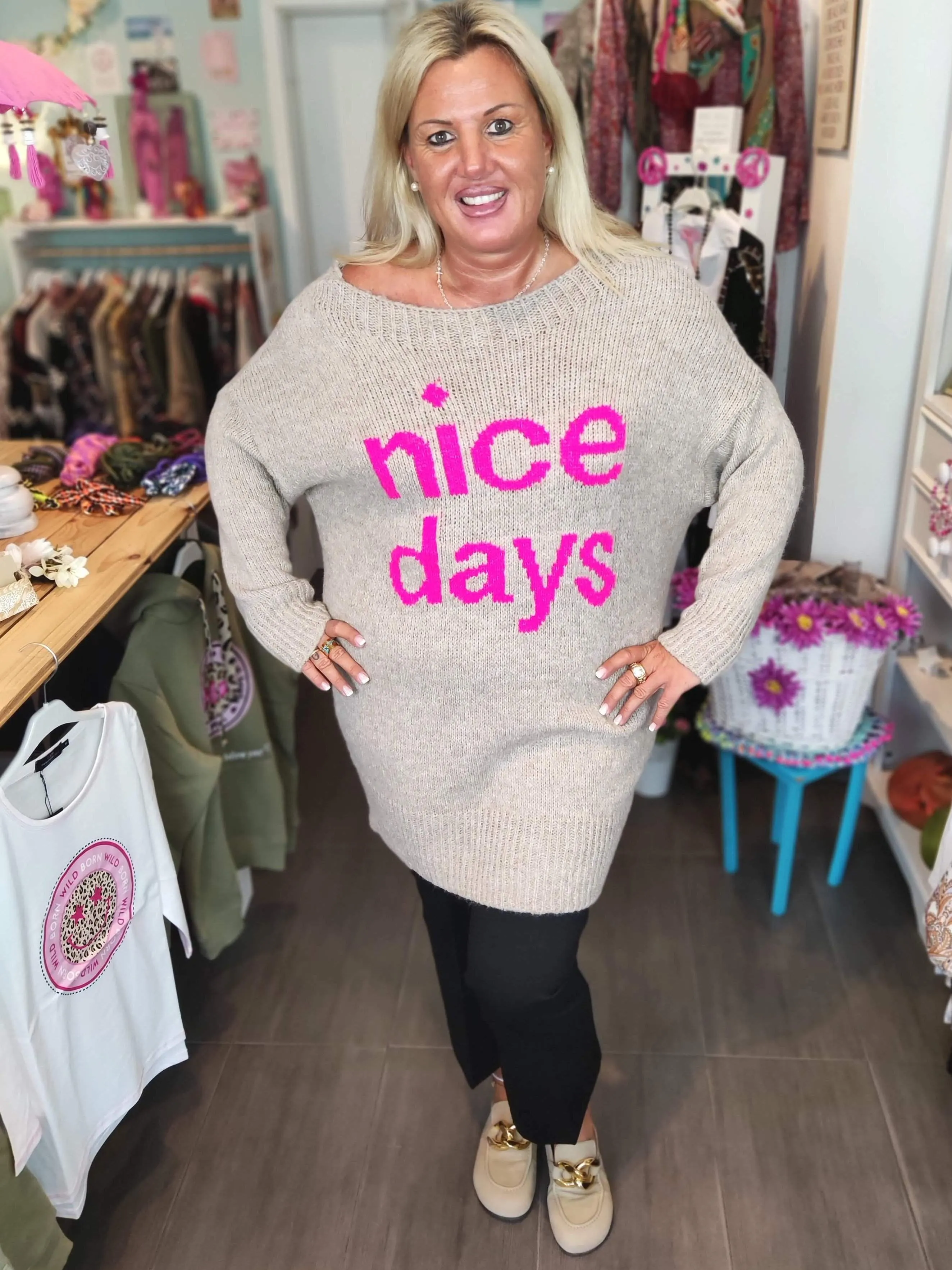 LONG PULLOVER NICE DAYS BEIGE PINK ONE SIZE