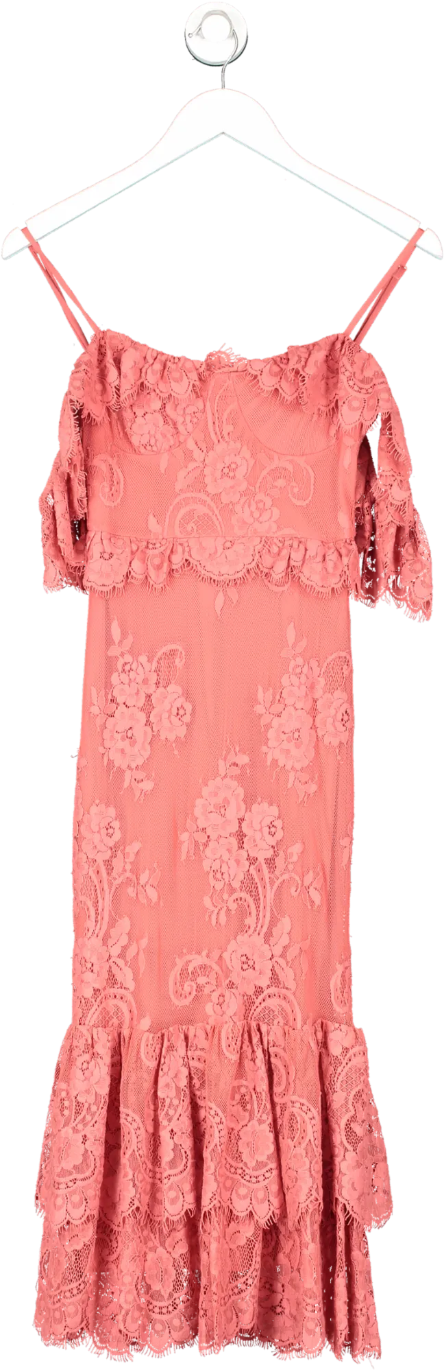 Lovers and Friends Pink Bardot Lace Midi Dress UK XXS