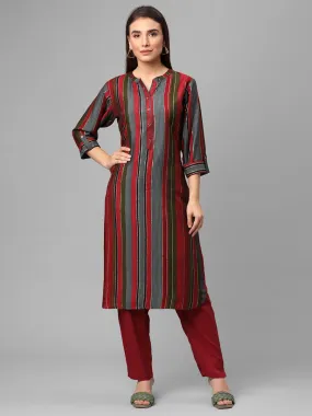 Magenta Multi Stripe Printed Kurta With Trouser