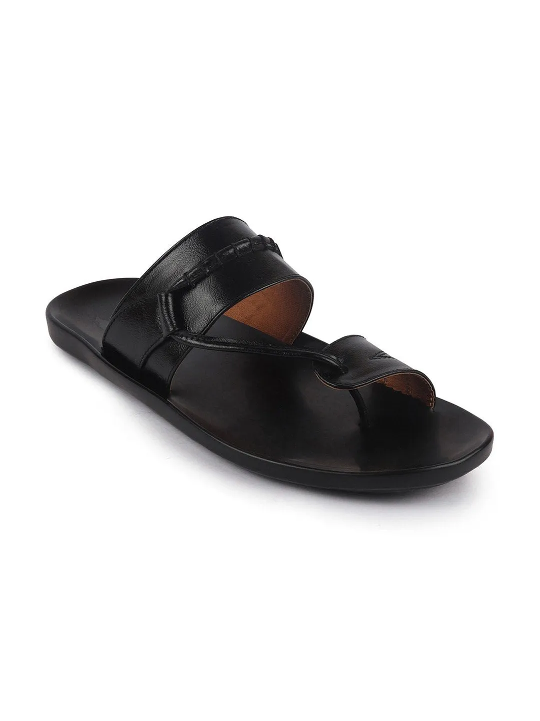 Men Black Slip On Stylish Toe Ring Slippers