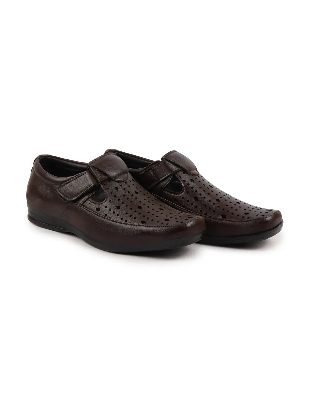 Men Brown Breathable Laser Cut Shoes Style Casual Slip On Sandal For All Day Comfort