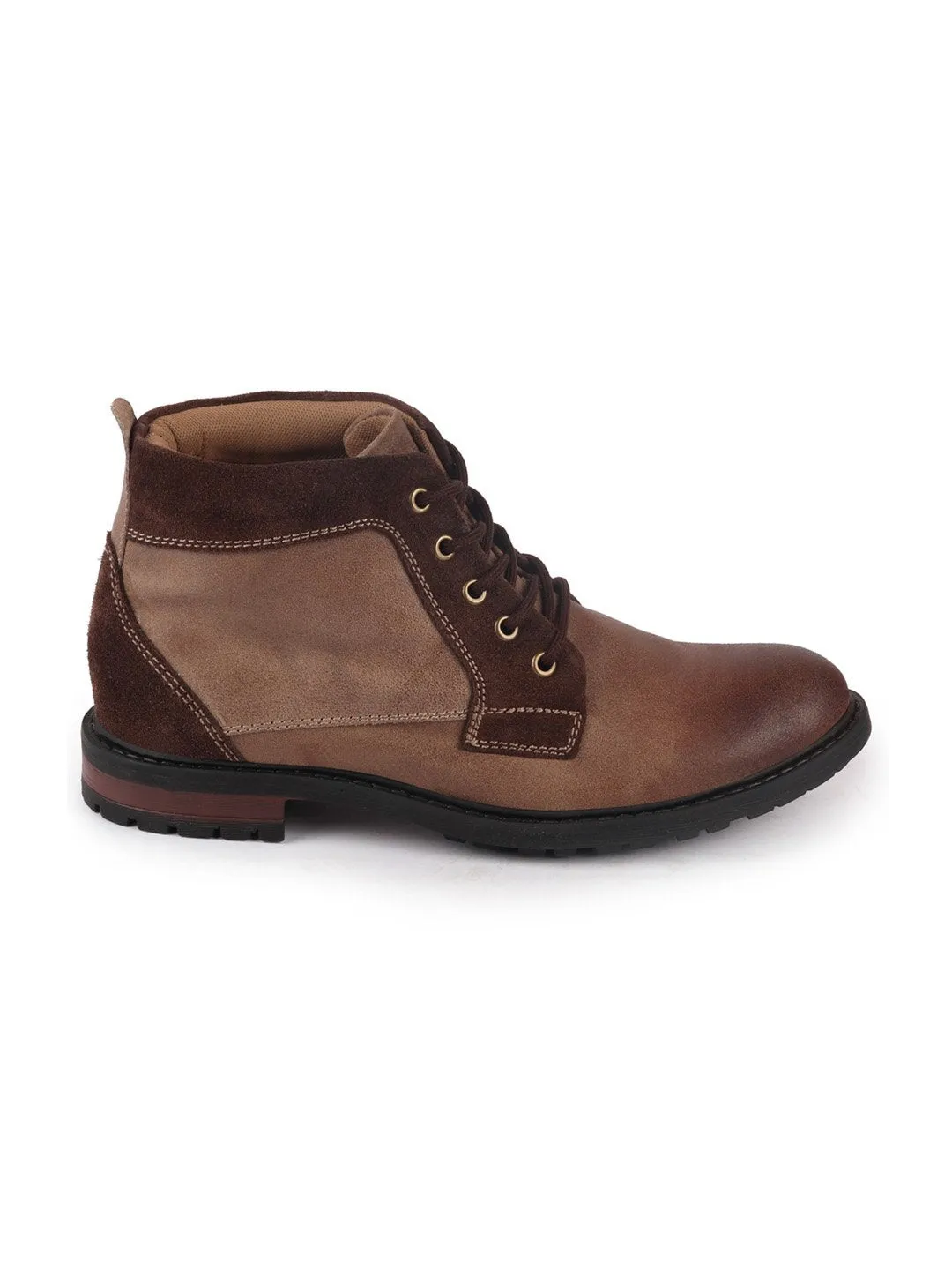 Men Brown High Ankle Lace Up Leather Boots