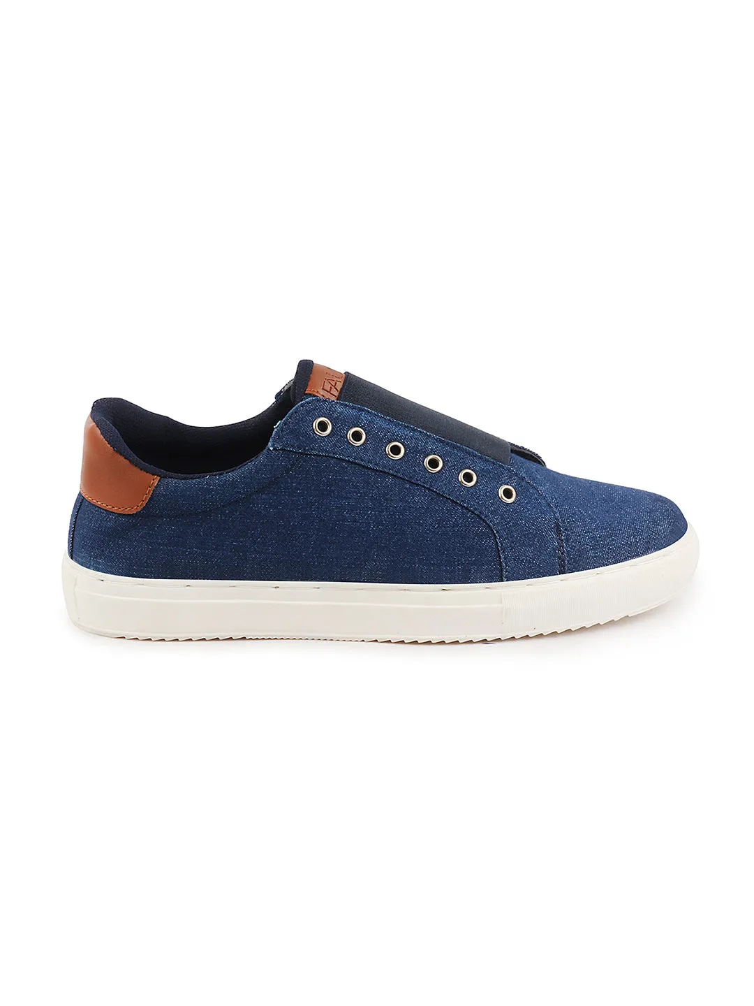 Men Navy Blue Elastic Closure Comfort Canvas Denim Slip On Sneaker Shoes