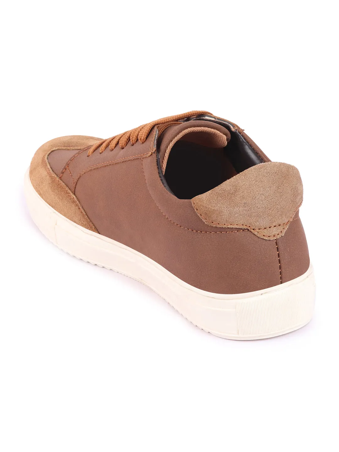 Men Tan Lace-Up Low Top Classic Sneakers Casual Shoes