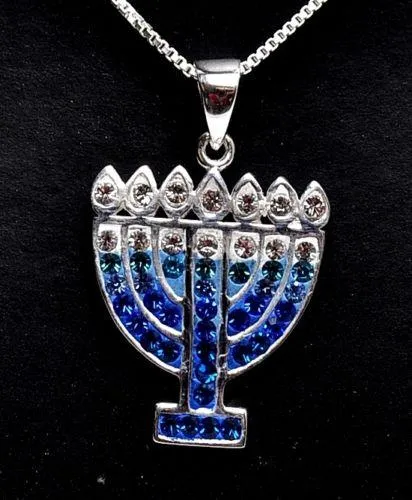 Menorah Pendant With Mix Blue Gemstone Sterling Silver 925